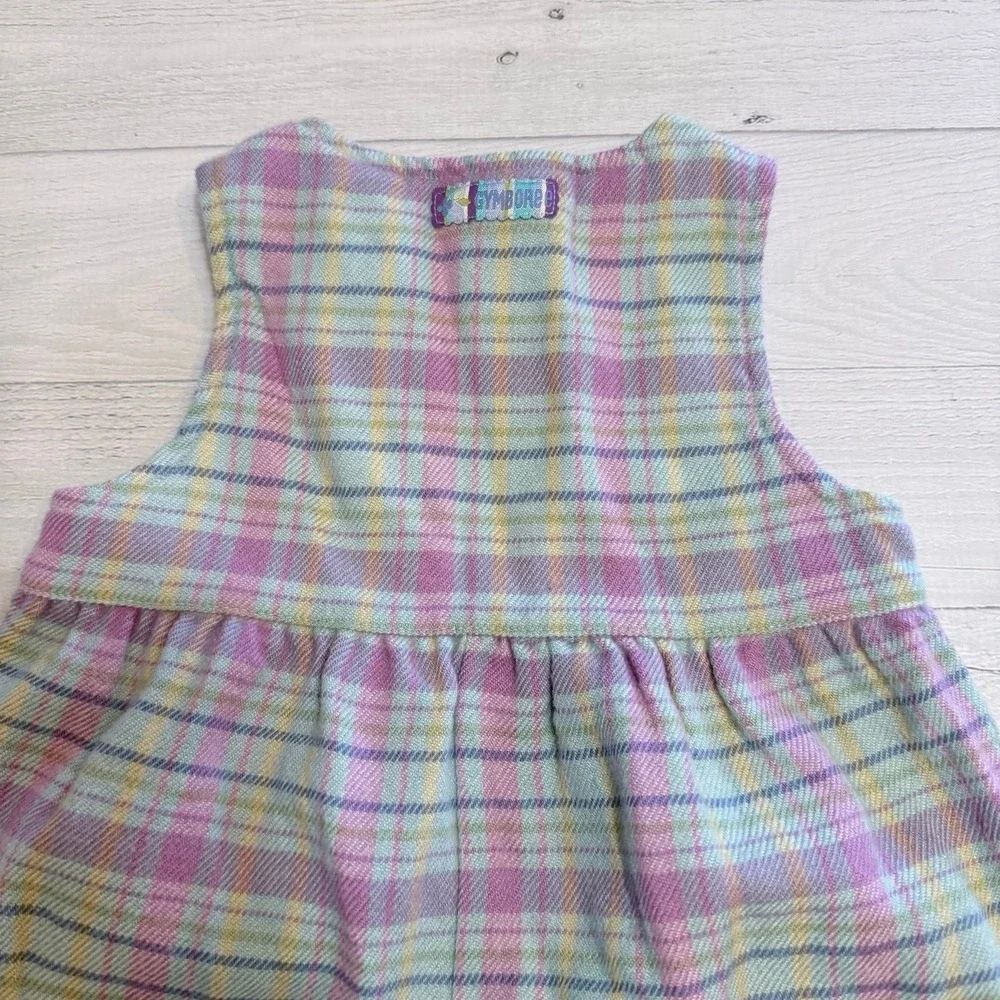 Gymboree 2001 girls blue purple plaid romper overalls‎ acrylic wool 6-12 months